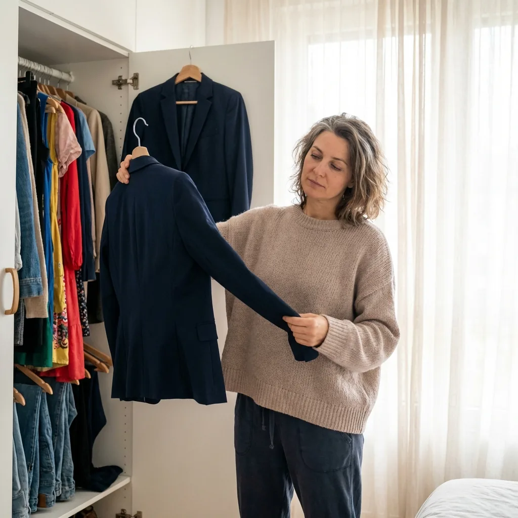 Woman touching clothes from her past