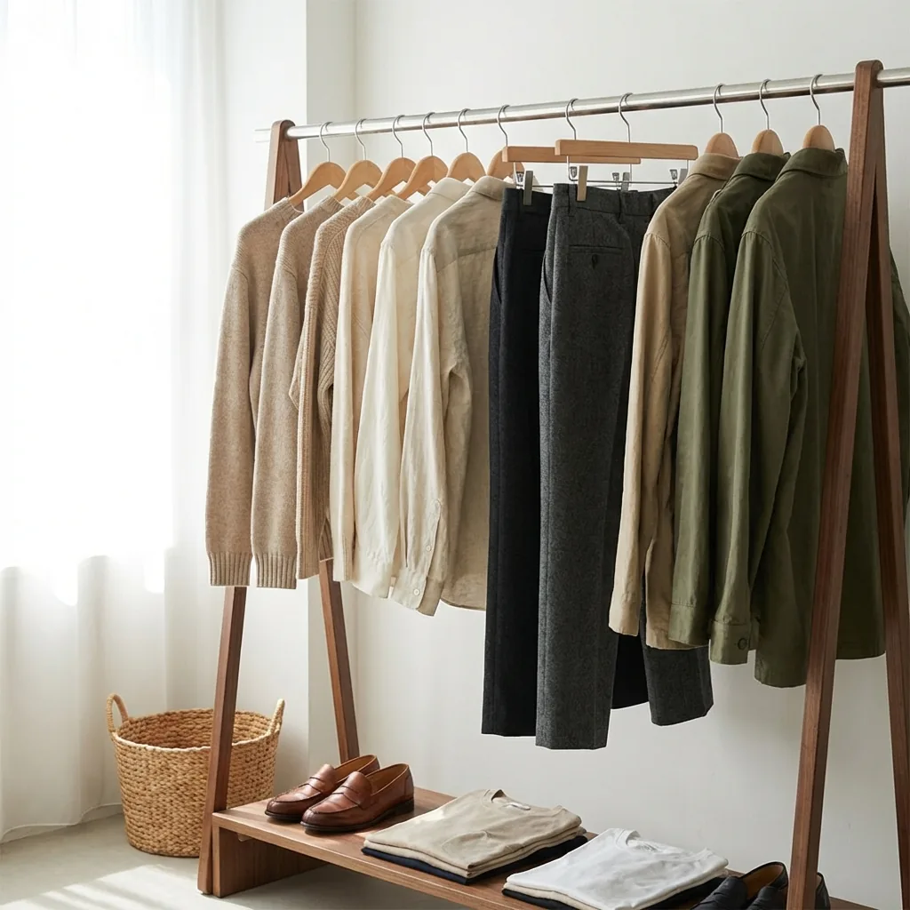 Curated selection of clothes on rack